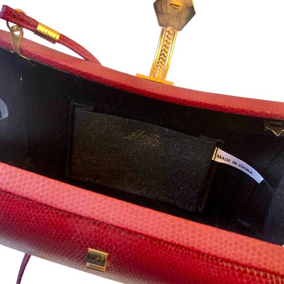 ELAN Vintage Red Snakeskin Print Hard Shell Crossbody Handbag or Clutch - Picture 12 of 15